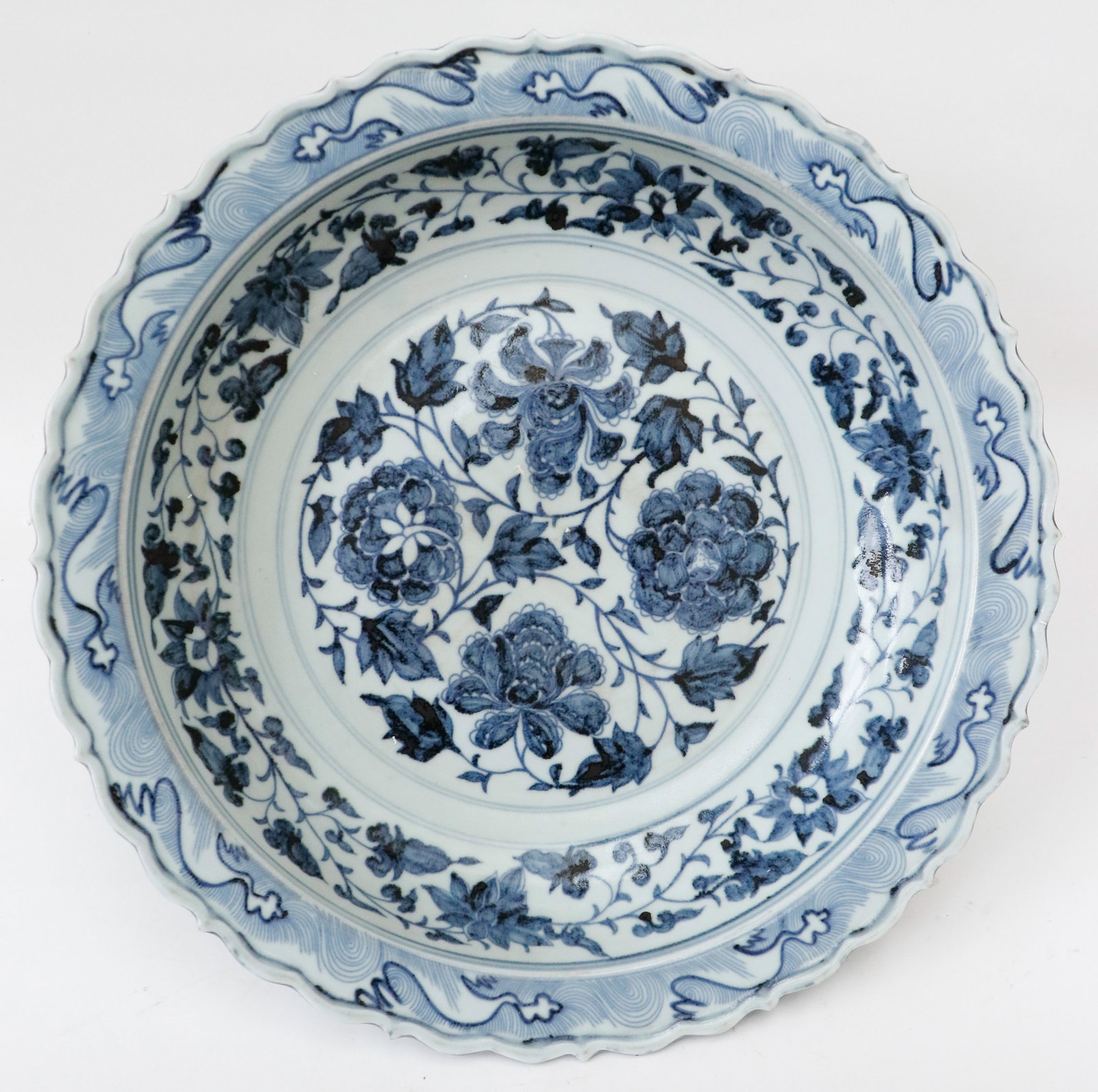 Chinese Porcelain Blue And White Charger: Chinese Porcelain Blue And White Charger. Unmarked. Size: 17.5'' x 17.5'' x 3'' (44 x 44 x 8 cm).