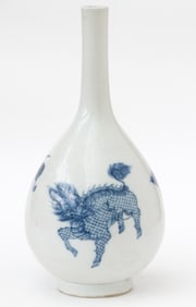 Chinese Blue And White Bottle Vase With Qilin