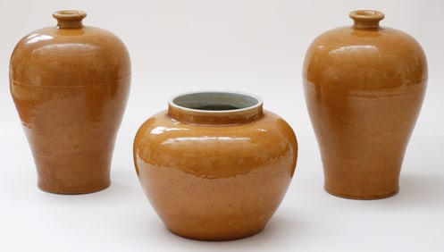 3 Chinese Amber Glazed Vessels