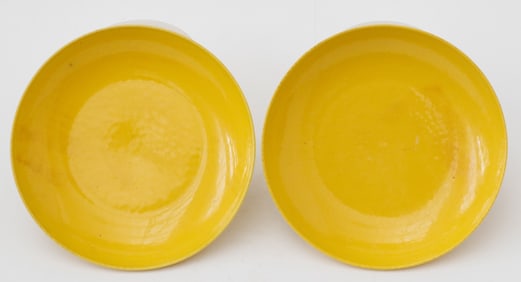 2 Chinese Yellow Glaze Plates