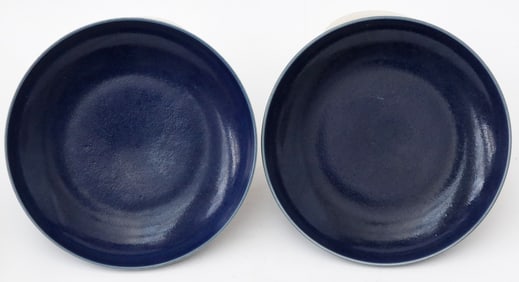 2 Chinese Cobalt Blue Glazed Plates