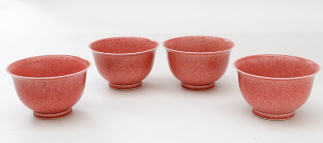 4 Chinese Peach Bloom Footed Bowls
