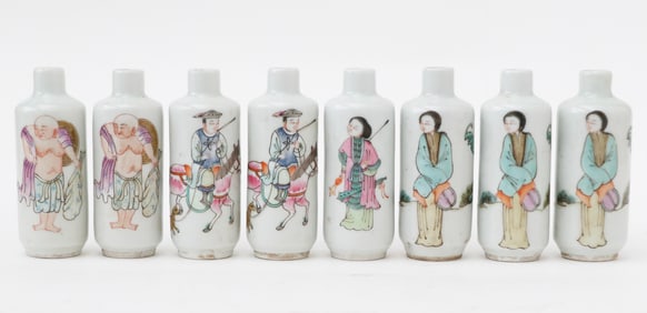 Group of 8 Chinese Famille Rose Porcelain Snuff Bottles