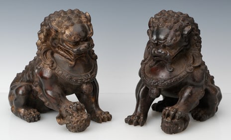 Pair of Chinese Bronze Foo Dogs
