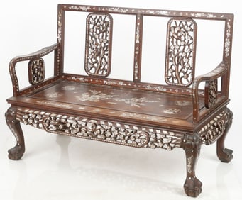 Chinese Mother-Of-Pearl Inlaid Hardwood Settee