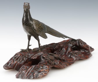 Japanese Patinated Bronze Pheasant, Taiso/Showa Period