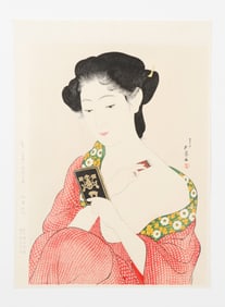 Hashiguchi Goya (1880-1921) "Woman Applying Make-Up with Mirror"