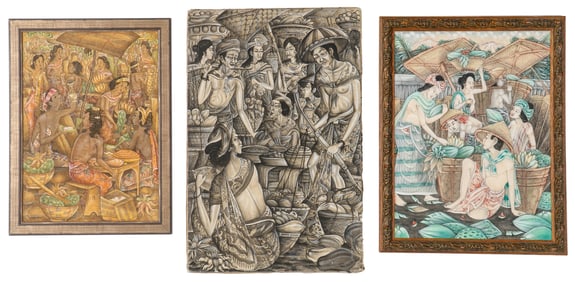 Group of 3 Balinese Paintings