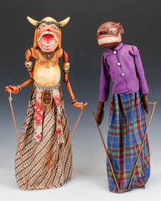 Two Javanese Wayang Golek Marionette Puppets