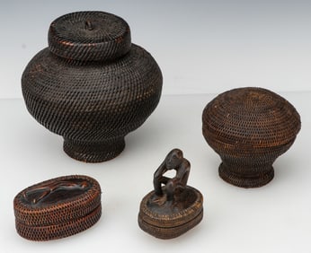 4 Filipino Woven Basketry Containers.