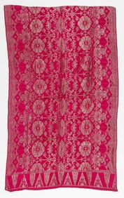 Pink Silk Textile With Gold Thread Songket, Bali, Indonesia, Early-Mid 20th C.