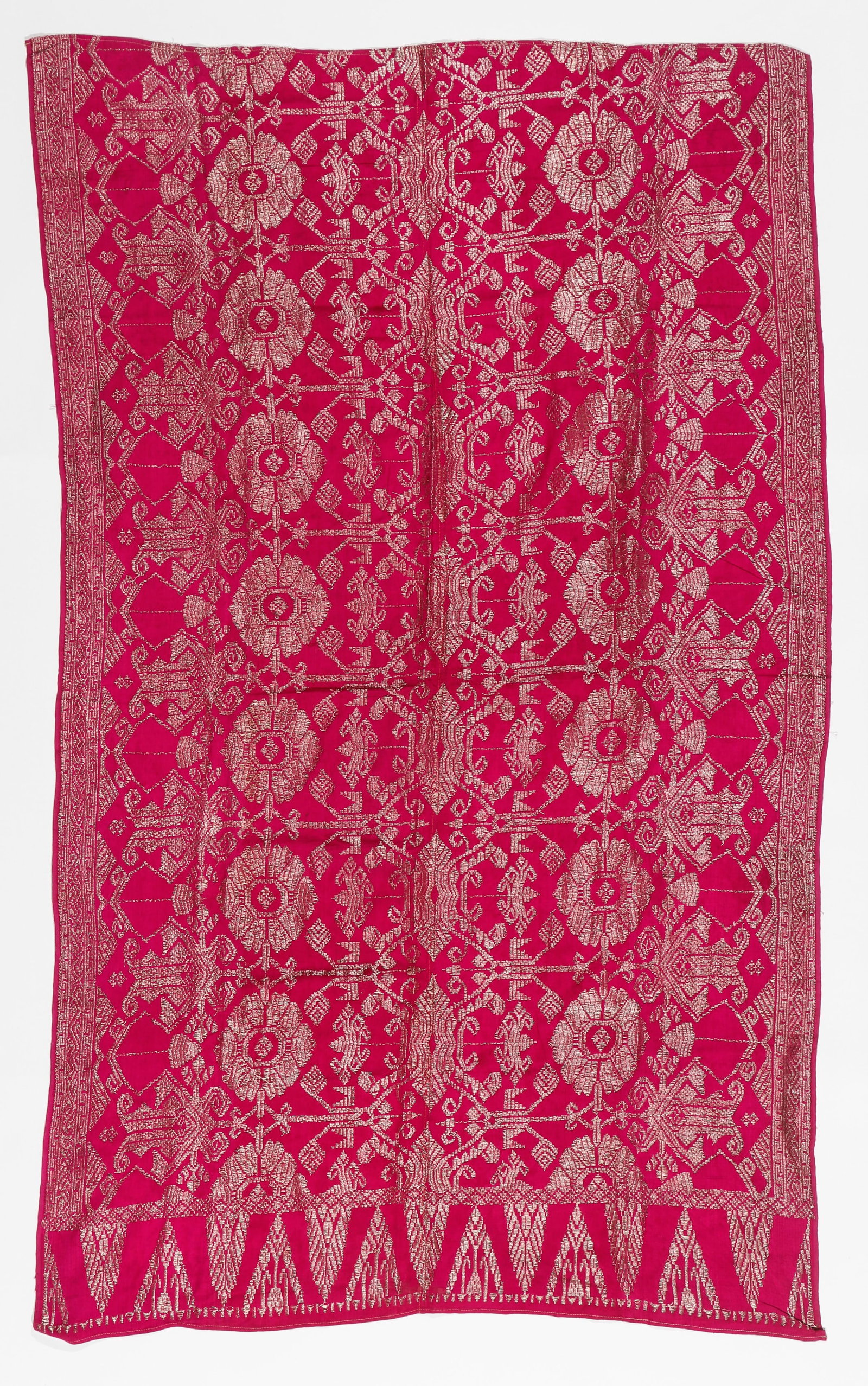 Pink Silk Textile With Gold Thread Songket, Bali, Indonesia, Early-Mid 20th C.: Pink Silk Textile With Gold Thread Songket, Bali, Indonesia, Early-Mid 20th C. Ceremonial textile with songket. Size: 5'1'' x 3'1'' (155 x 94 cm).