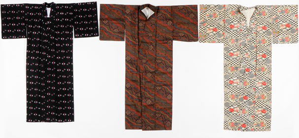 3 Japanese Kimono, Mid 20th C.