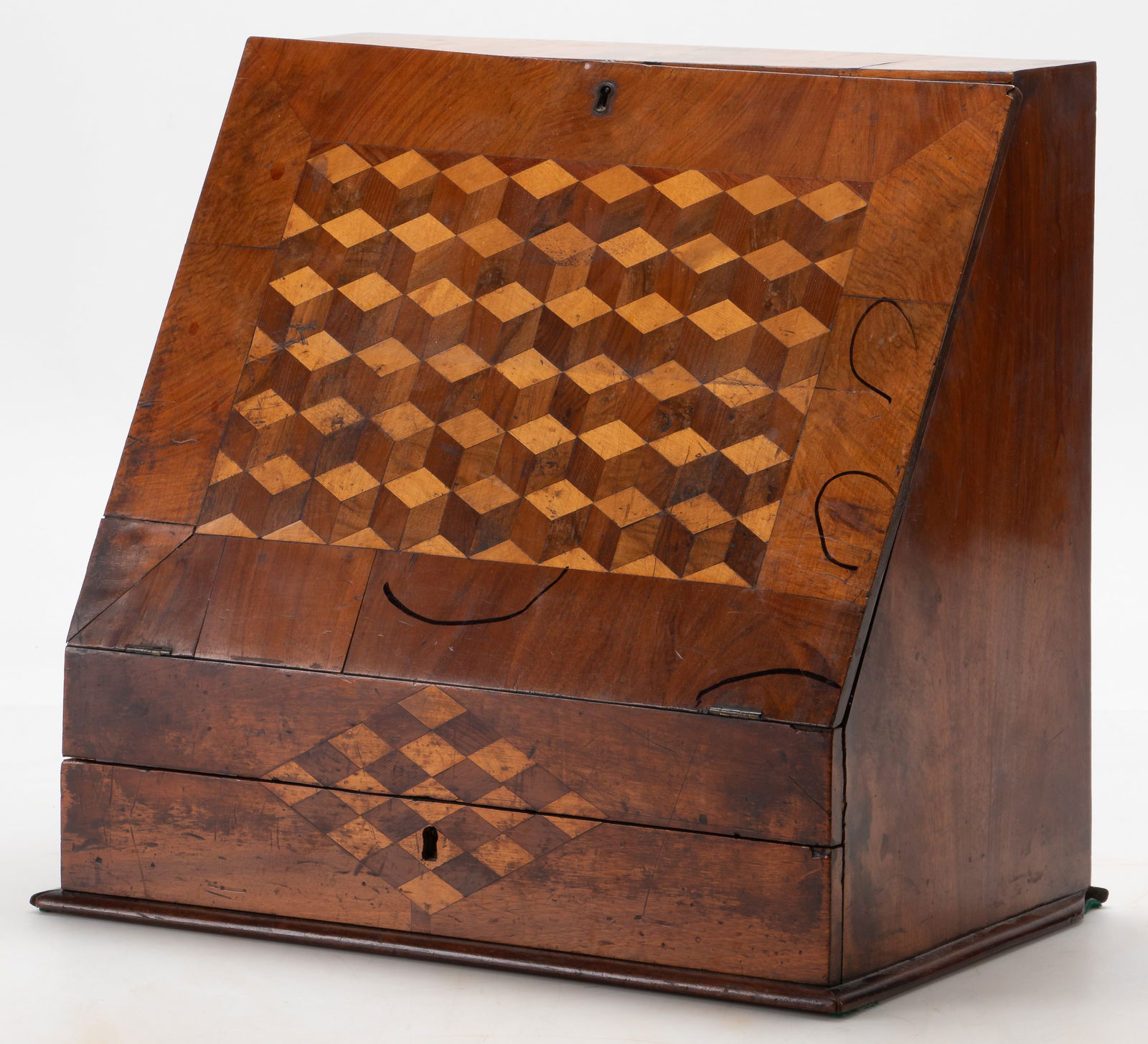 Antique Mixed Wood Parquetry Fall Front Portable Desk, 19th C. (1 of 7)