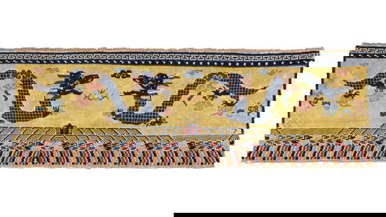 Double Facing Dragon Rug, China, Late 19th/Early 20th C., 11'6'' x 3'7'': Double Facing Dragon Rug, China, Late 19th/Early 20th C., 11'6'' x 3'7'' (351 x 109 cm). Weight: 17 lbs. Material: wool pile, cotton warp, cotton weft.