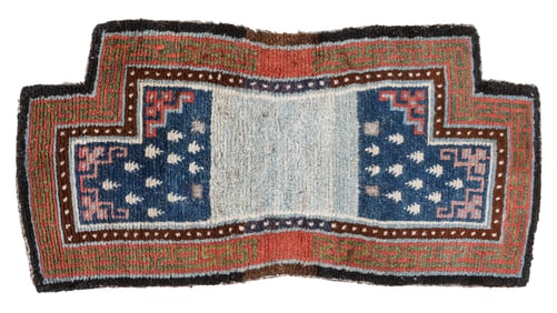 Indigo Ground Saddle Rug, Tibet, Mid/Late 19th C., 3'9'' x 1'10''