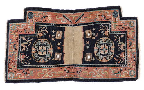 Saddle Rug, Tibet, Late 19th C., 3'10'' x 2'1'': Saddle Rug, Tibet, Late 19th C., 3'10'' x 2'1'' (117 x 64 cm). Weight: 3 lbs. Wool.