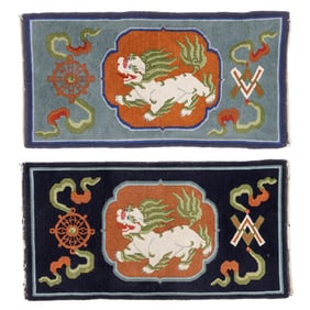 2 Vintage Foo Lion Rugs, Tibet, 2'0'' x 3'10''