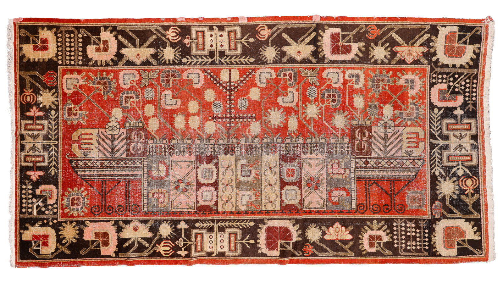 Khotan Rug, East Turkestan, Ca. 1930, 6'2'' x 12'2'': Khotan Rug, East Turkestan, Ca. 1930, 6'2'' x 12'2'' (188 x 371 cm). Weight: 37 lbs. Wool.
