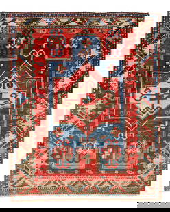 Fachralo Kazak Prayer Rug, Caucasus, Ca. 1875, 3'8'' x 4'7'': Fachralo Kazak Prayer Rug, Caucasus, Ca. 1875, 3'8'' x 4'7'' (112 x 140 cm). Weight: 8 lbs. Material: wool pile, wool warp, wool weft.
