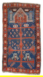 Kazak Prayer Rug, Caucasus, Late 19th C., 3'4'' x 6'0'': Kazak Prayer Rug, Caucasus, Late 19th C., 3'4'' x 6'0'' (102 x 183 cm). Weight: 7 lbs. Material: wool pile, wool warp, wool weft. Twice dated.
