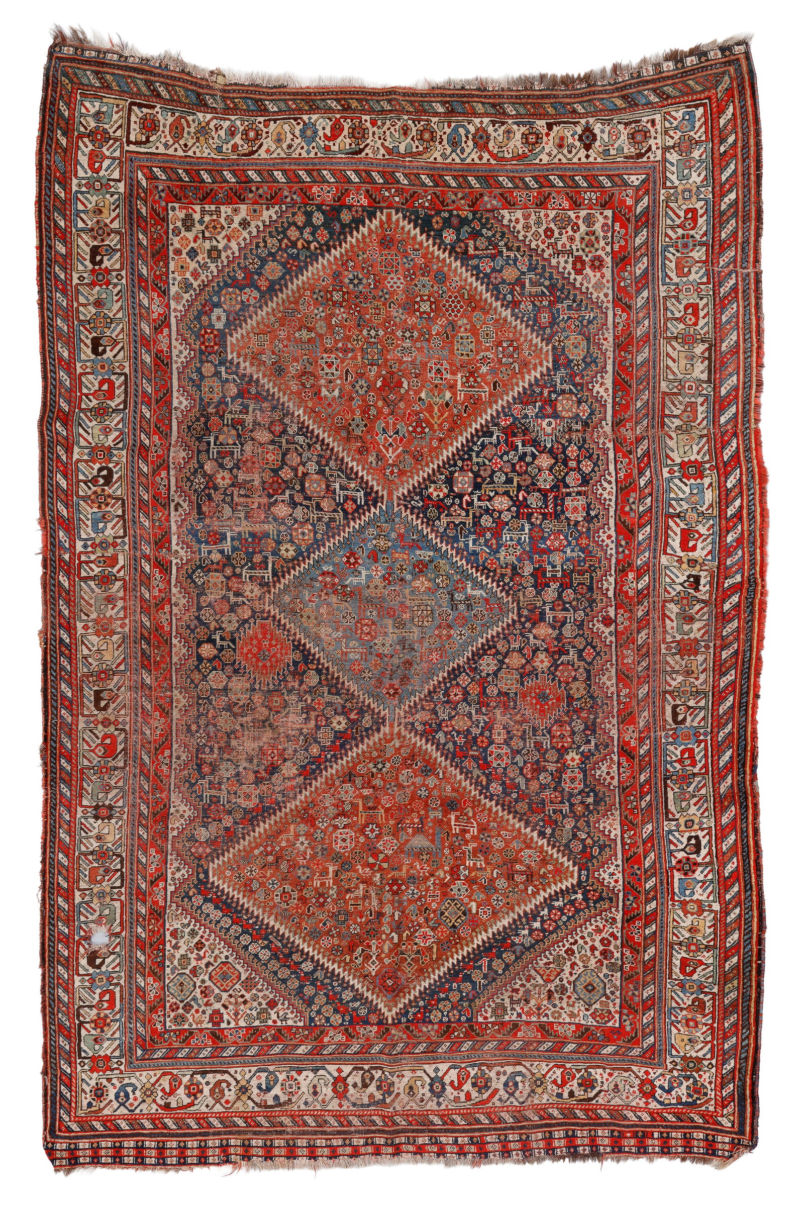 Gashgai Rug, Persia, Late 19th C., 5'7'' x 8'9'': Gashgai Rug, Persia, Late 19th C., 5'7'' x 8'9'' (170 x 267 cm). Weight: 14 lbs. Material: wool pile, wool warp, wool weft.