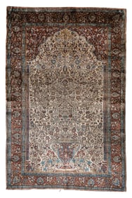 Silk Kashan Prayer Rug, Persia, Late 19th C., 4'5'' x 6'9''