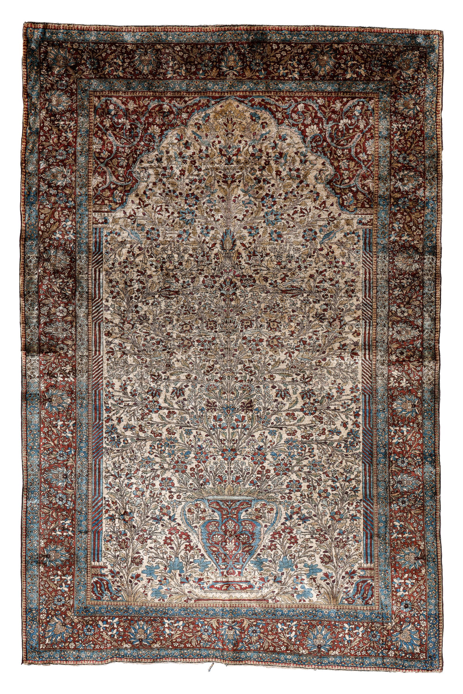 Silk Kashan Prayer Rug, Persia, Late 19th C., 4'5'' x 6'9'' (1 of 5)