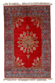 Red Indo Kashan Rug, India, Mid 20th C., 4'7'' x 7'1''