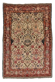 Ivory Field Meshed Rug, Persia, Ca. 1900, 4'3'' x 6'5''