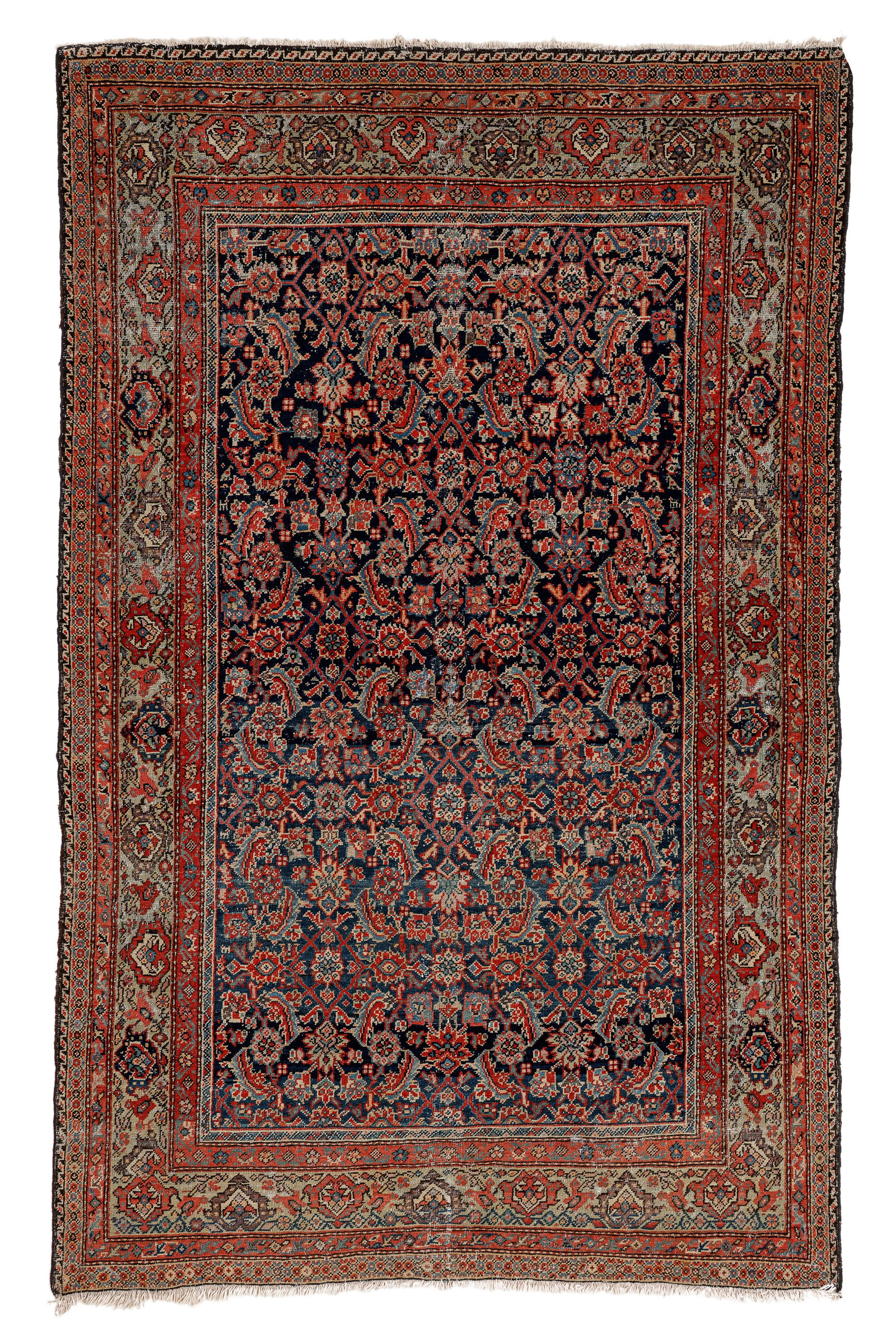 Blue Ferahan Herati Rug, Persia, Ca. 1900, 4'3'' x 6'8'': Blue Ferahan Herati Rug, Persia, Ca. 1900, 4'3'' x 6'8'' (130 x 203 cm). Weight: 9 lbs. Material: wool pile, cotton warp, cotton weft.