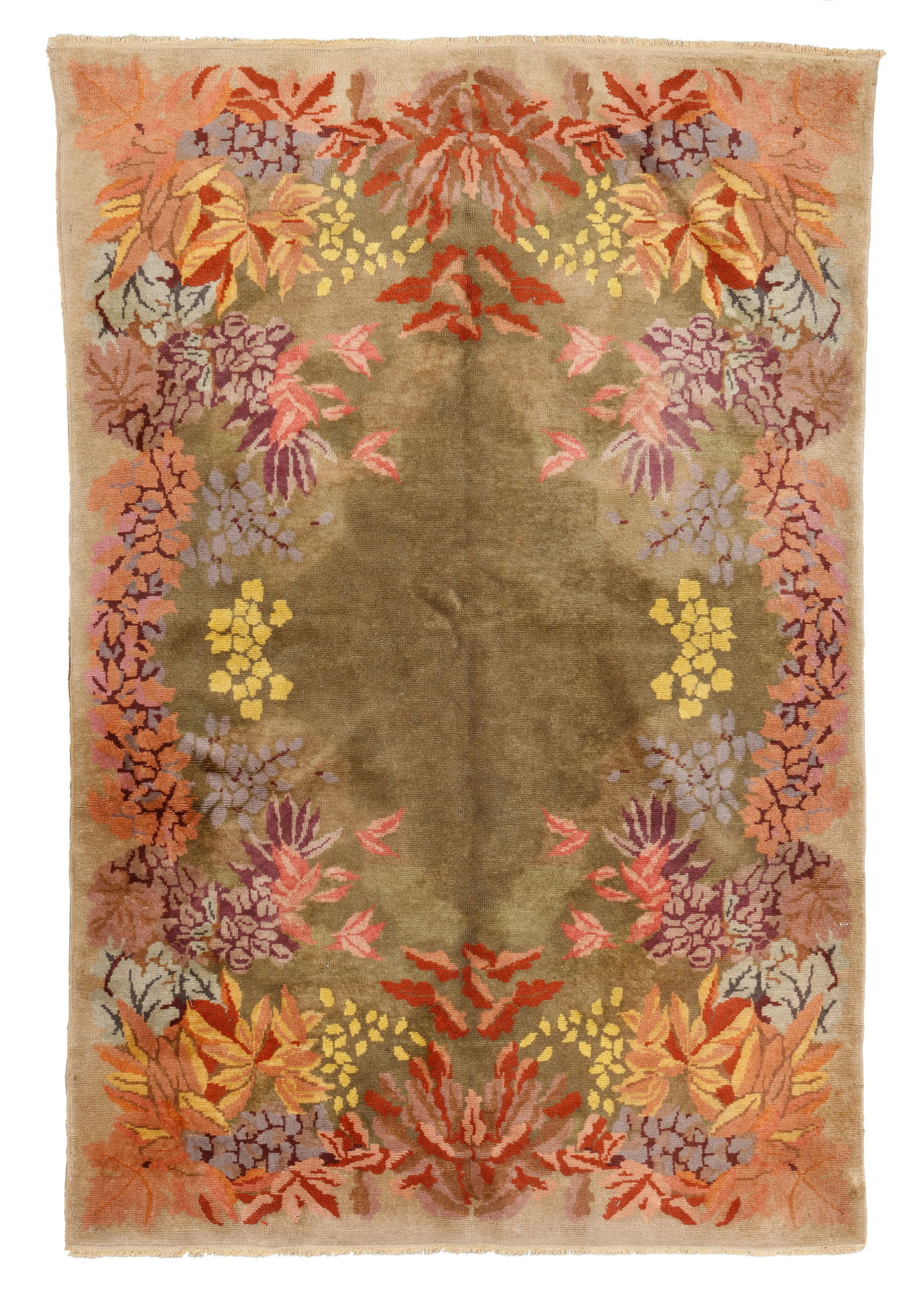 European Art Nouveau Style Rug, Early 20th C., 4'10'' x 7'2'': European Art Nouveau Style Rug, Early 20th C., 4'10'' x 7'2'' (147 x 218 cm). Weight: 18 lbs. Wool.