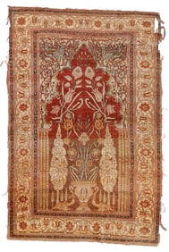 Silk Tabriz Prayer Rug, Persia, Late 19th C., 4'3'' x 6'5''