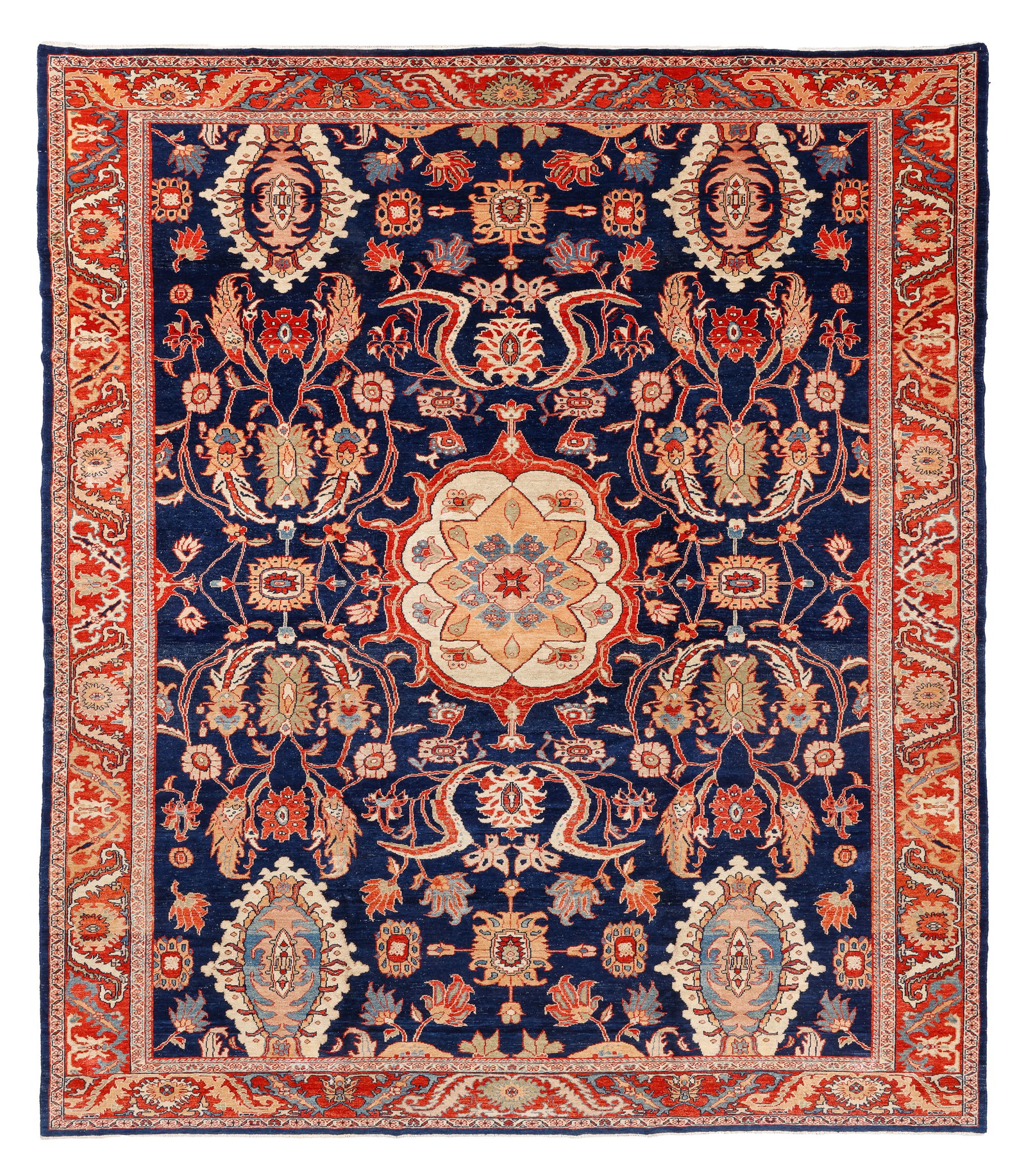 Sultanabad Rug, Turkey, Late 20th C., 11'6'' x 13'5'': Sultanabad Rug, Turkey, Late 20th C., 11'6'' x 13'5'' (351 x 409 cm). Weight: 90 lbs. Material: wool pile, cotton warp, cotton weft. Woven Legends production, eastern Turkey, 1990's. Natural dyes, han