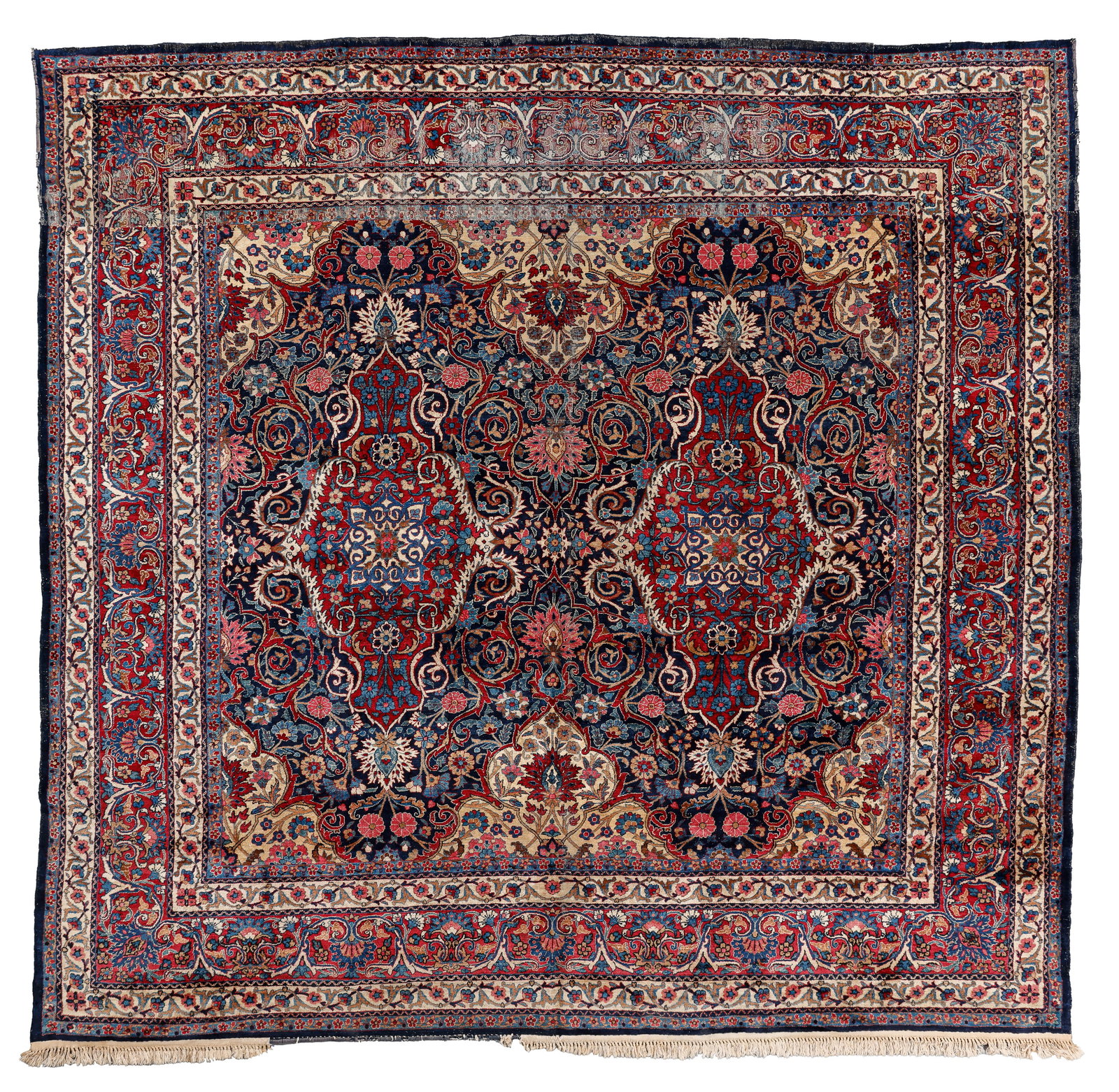 Kerman Rug, Reduced Size, Persia, Early 20th C., 9'9'' x 9'4'': Kerman Rug, Reduced Size, Persia, Early 20th C., 9'9'' x 9'4'' (297 x 284 cm). Weight: 44 lbs. Material: wool pile, cotton warp, cotton weft.
