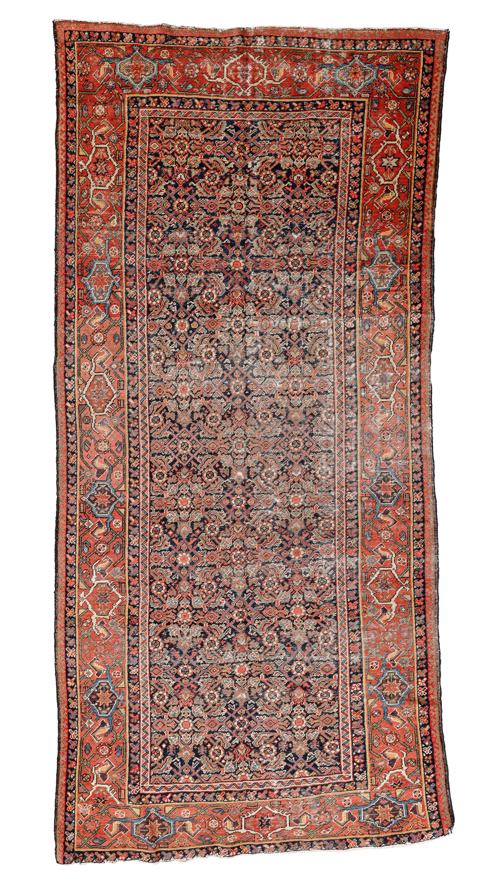 Blue Ferahan Herati Rug, Persia, 19th C., 4'8'' x 10'0'': Blue Ferahan Herati Rug, Persia, 19th C., 4'8'' x 10'0'' (142 x 305 cm). Weight: 16 lbs. Material: wool pile, cotton warp, cotton weft.