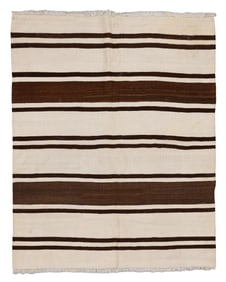 Natural Brown and White Striped Kilim, Turkey, Early/Mid 20th C., 4'7'' x 5'8''