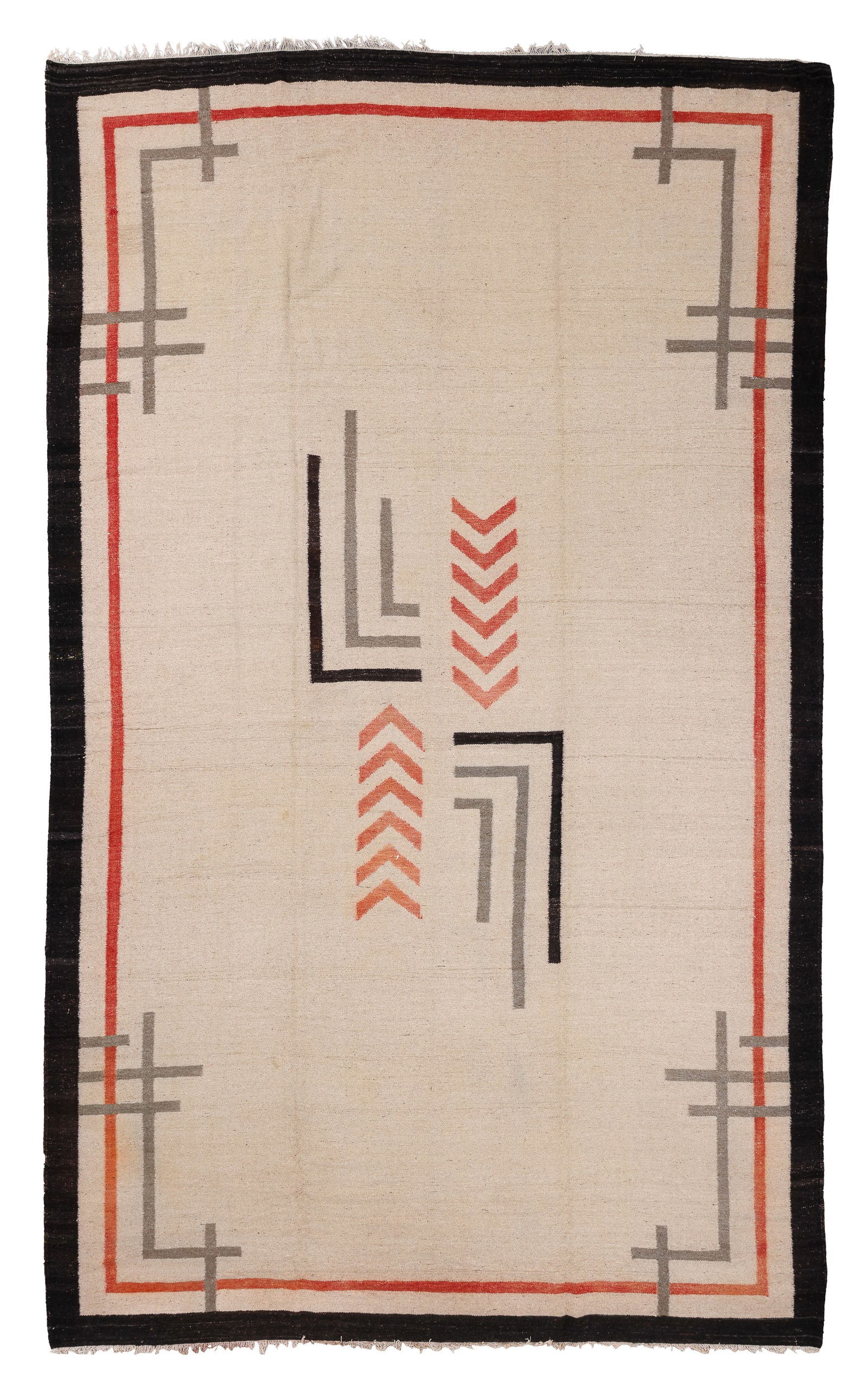 Mansion-Size Art Deco Flatwoven Rug, India, Late 20th C., 12'2'' x 20'0'' (1 of 4)