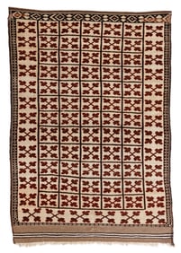 Unusual Ivory Field Central Asian Rug, Ca. 1875, 4'0'' x 5'8''