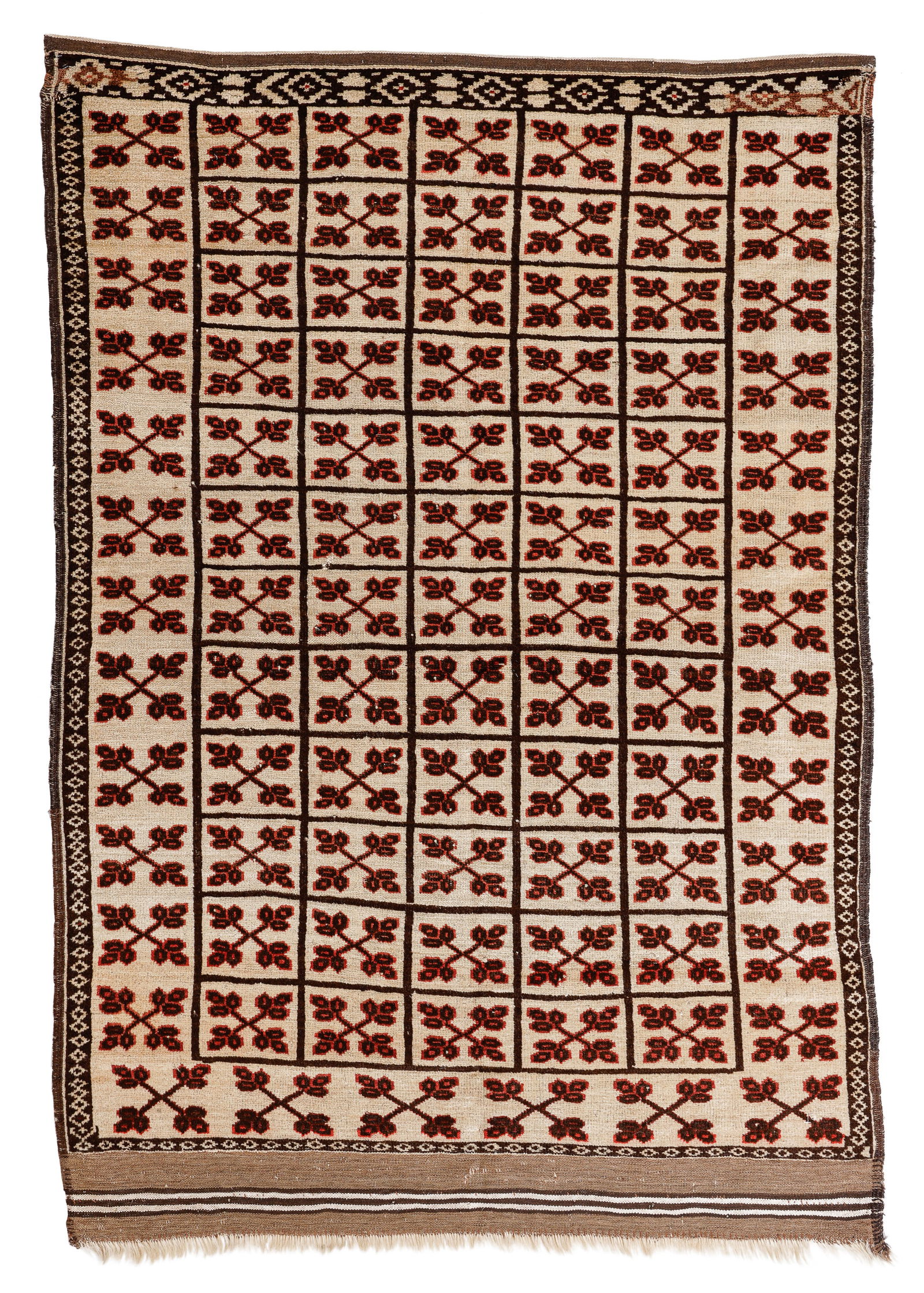 Unusual Ivory Field Central Asian Rug, Ca. 1875, 4'0'' x 5'8'' (1 of 4)