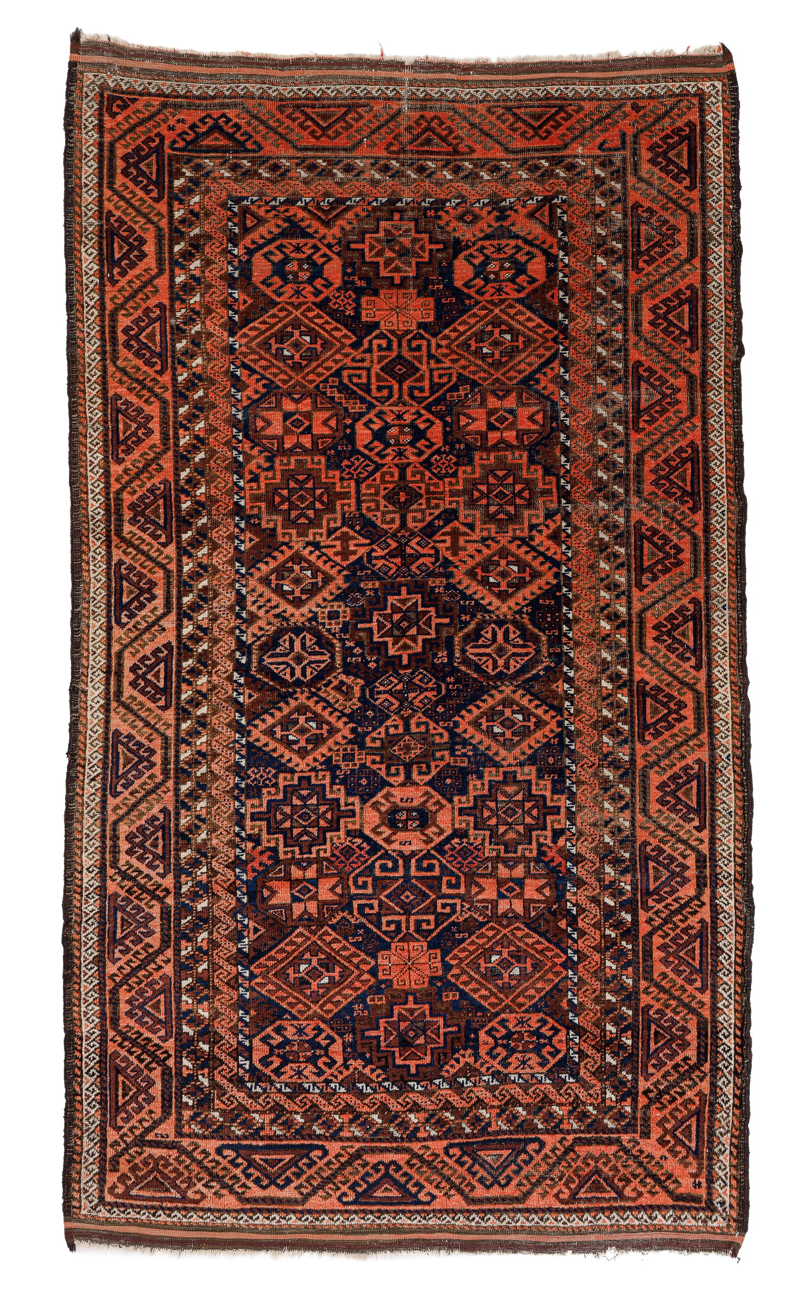 Baluch Rug, Persia/Afghanistan, Late 19th C., 3'6'' x 6'3'': Baluch Rug, Persia/Afghanistan, Late 19th C., 3'6'' x 6'3'' (107 x 191 cm). Weight: 6 lbs. Material: wool pile, wool warp, wool weft.