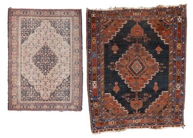 Antique Blue Afshar and Senneh Rugs (2), Persia