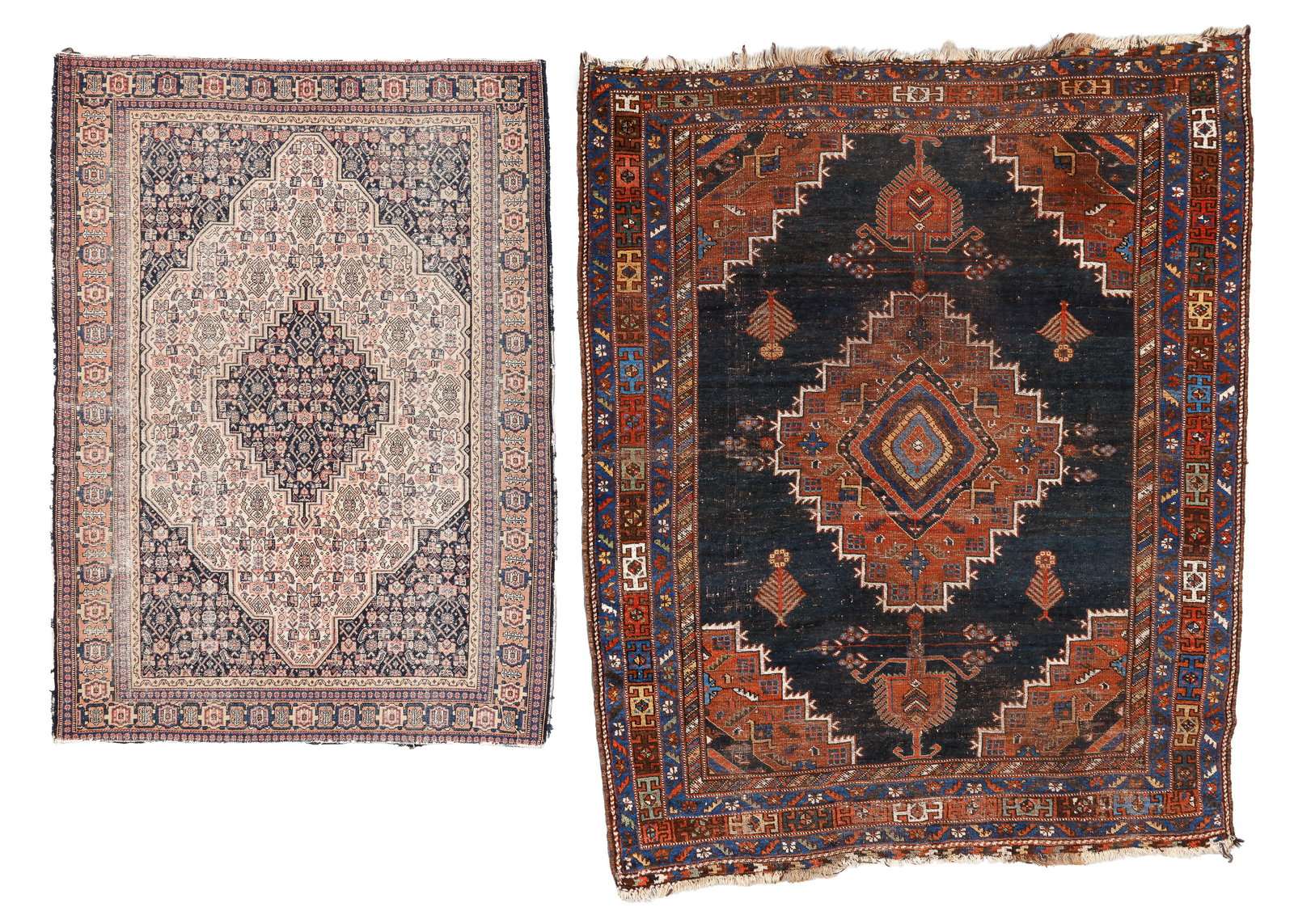 Antique Blue Afshar and Senneh Rugs (2), Persia: Antique Blue Afshar and Senneh Rugs (2), Persia, Late 19th C., Largest: 4'10'' x 5'11'' (147 x 180 cm). Weight: 15 lbs. Wool.