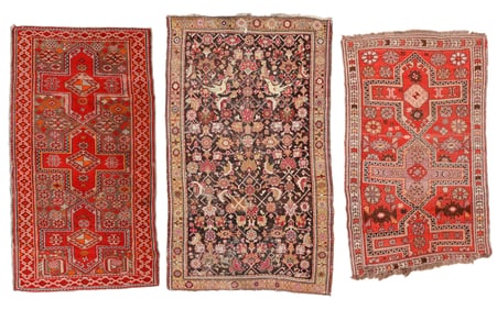 3 Heavily Used Antique Caucasian Rugs