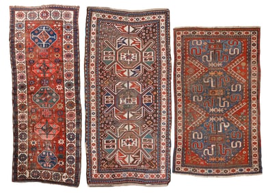 3 Heavily Used Antique Kazak Rugs, Caucasus