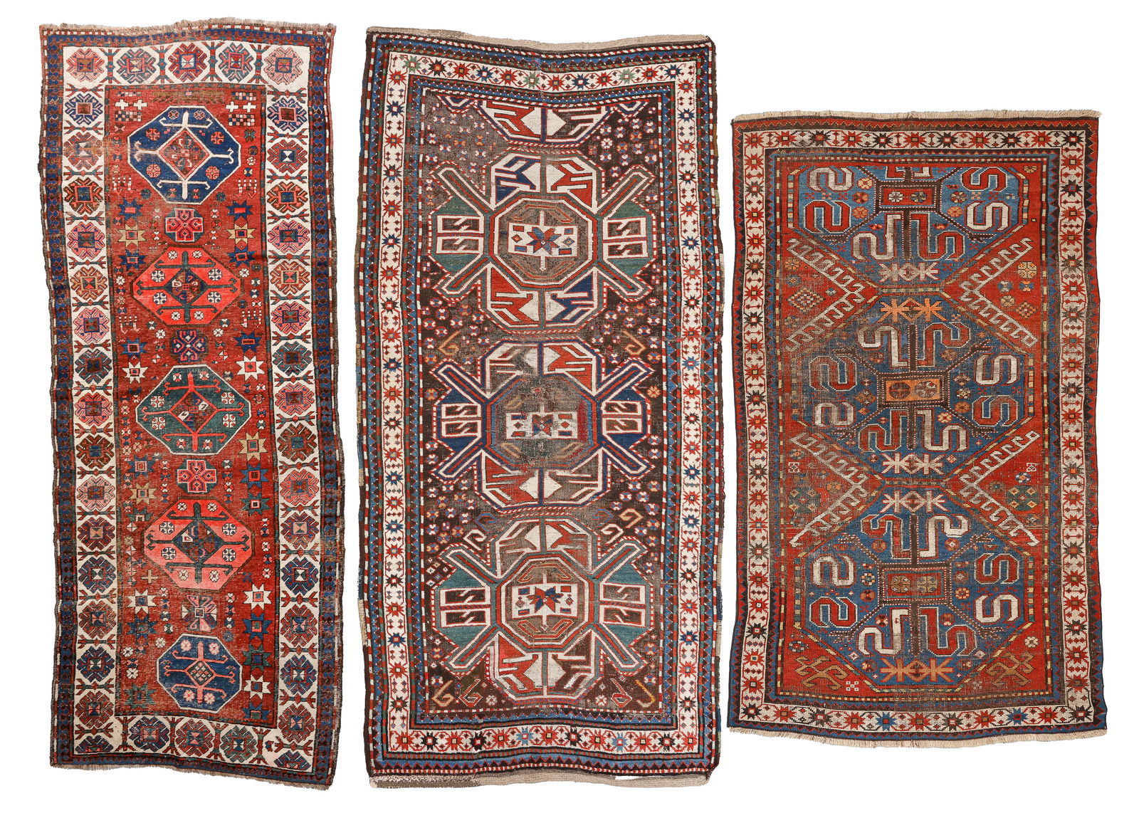 3 Heavily Used Antique Kazak Rugs, Caucasus (1 of 5)