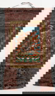 Antique Tibetan Thangka of Mahakala, 19th C.: Antique Tibetan Thangka of Mahakala, 19th C. Size: 10.5'' x 7'', 27 x 18 cm (sight); 24'' x 14'', 61 x 36 cm (overall).