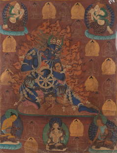 Tibetan Thangka of Yamantaka: Tibetan Thangka of Yamantaka. Size: 38'' x 30.5'', 97 x 77 cm (thangka); 39'' x 31'', 99 x 79 cm (frame).