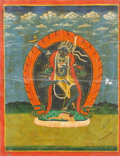 Nepalese Painting of Dakini: Nepalese Painting of Dakini. Paint on paper. Size: 10'' x 8'' (25 x 20 cm).