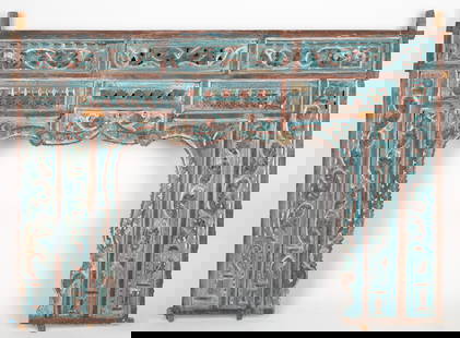 Indonesian Ornate Painted Wood Archway, 60" x 81": Indonesian Ornate Painted Wood Archway. Size: 60'' x 81'' (152 x 206 cm).